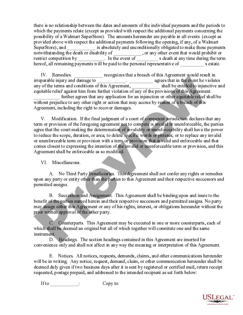 Preview Noncompetition Agreement after business sale