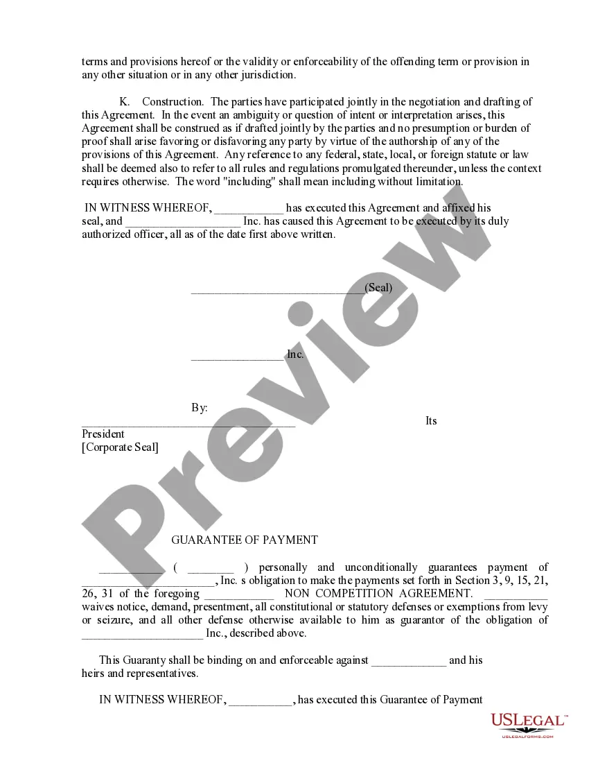 Preview Noncompetition Agreement after business sale