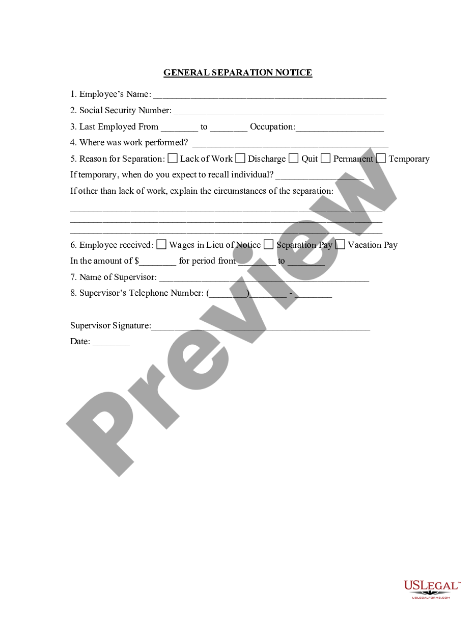 form Separation Notice for Independent Contractor preview