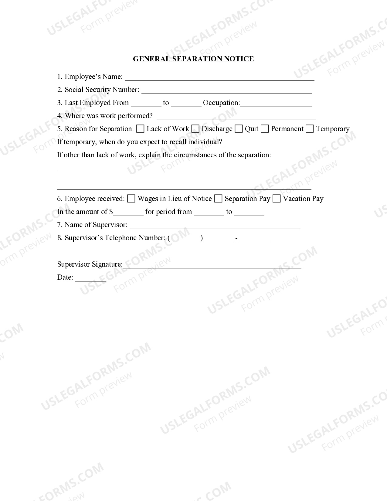 Illinois General Separation Notice Separation Notice US Legal Forms