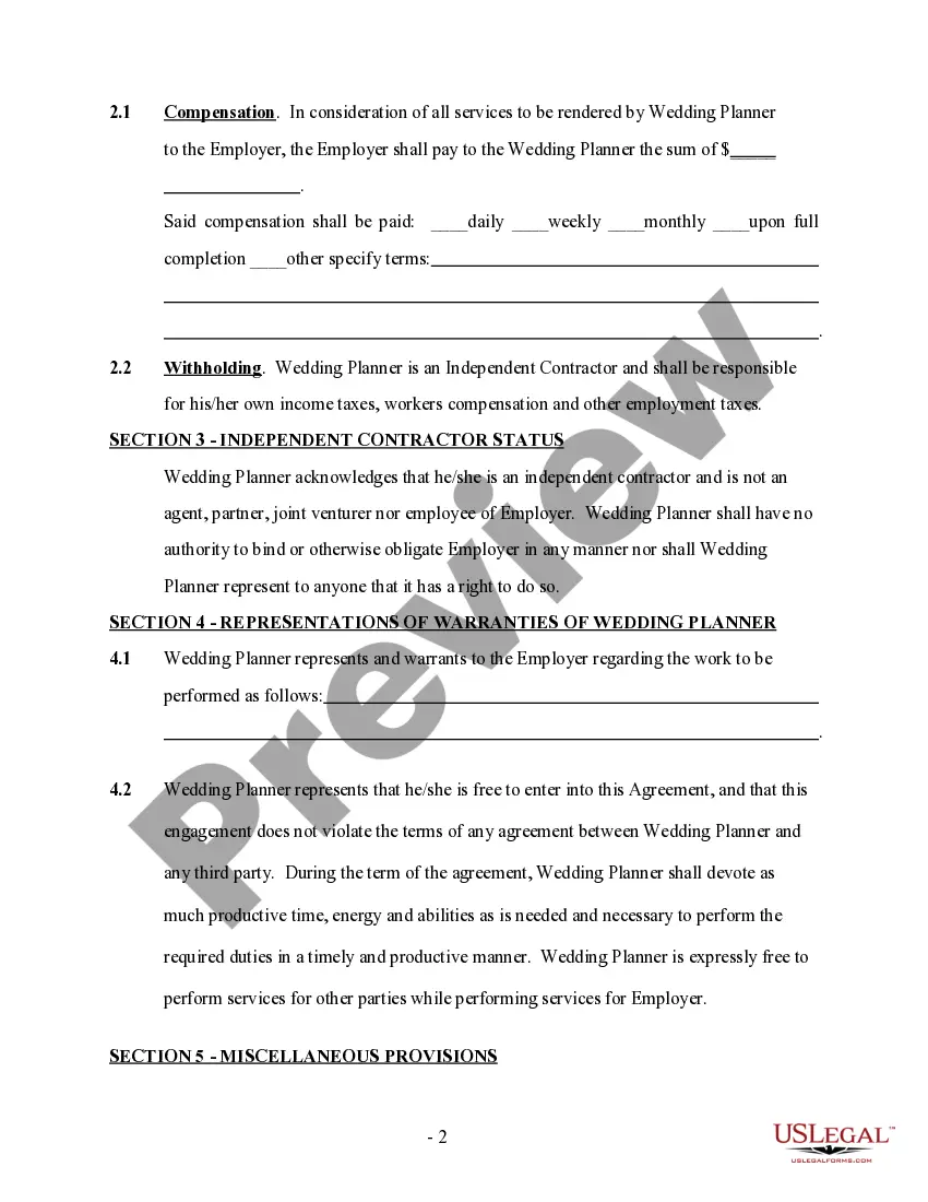 Preview Wedding Planner or Consultant Services Contract