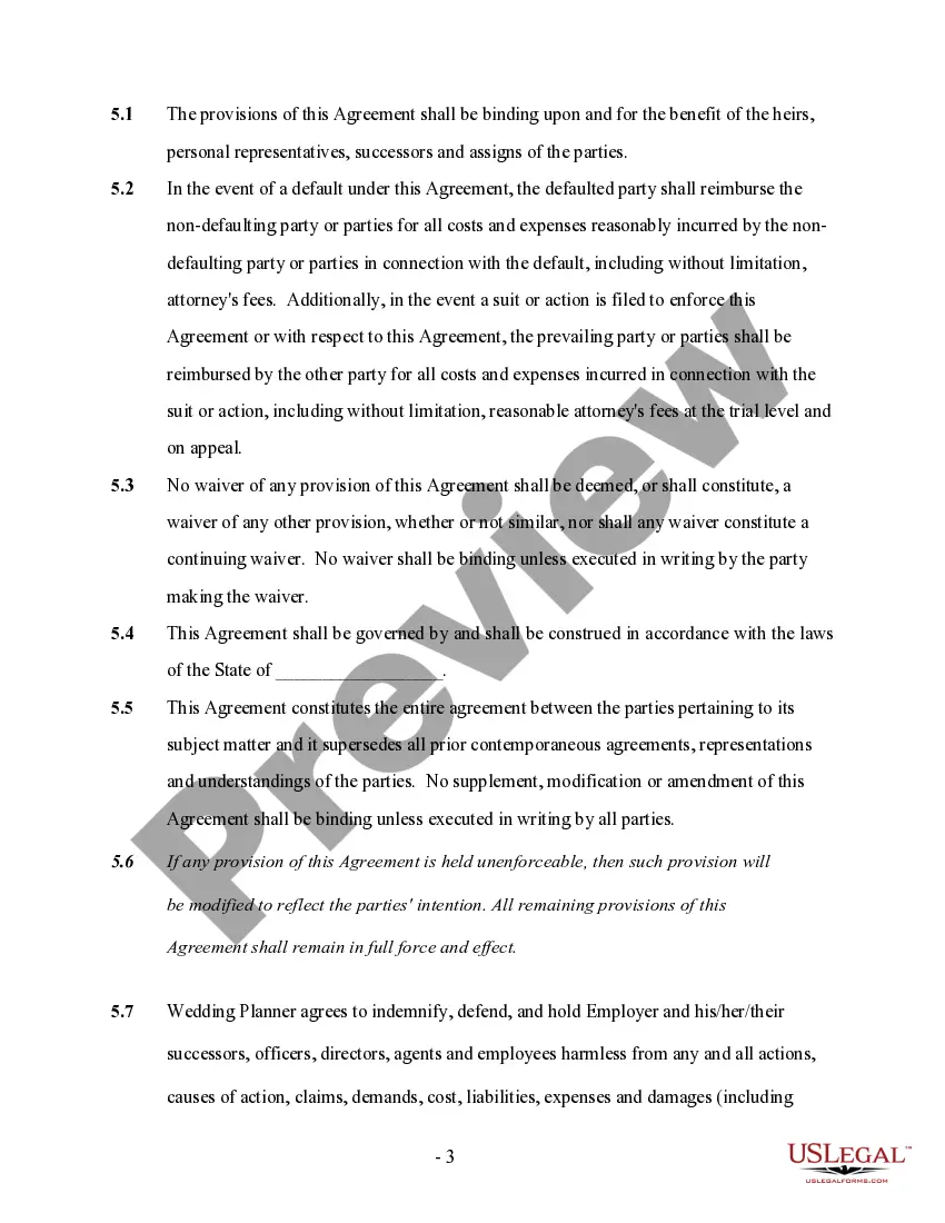 Preview Wedding Planner or Consultant Services Contract