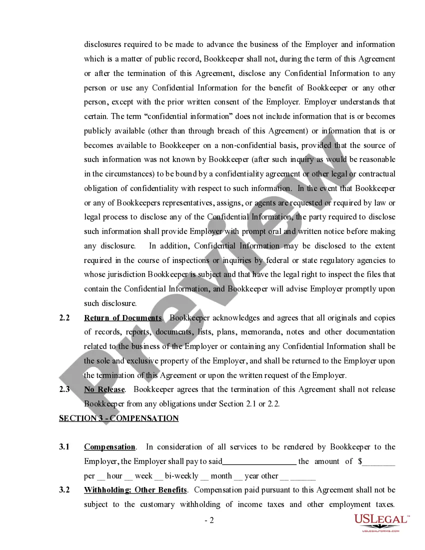 Preview Bookkeeping Agreement