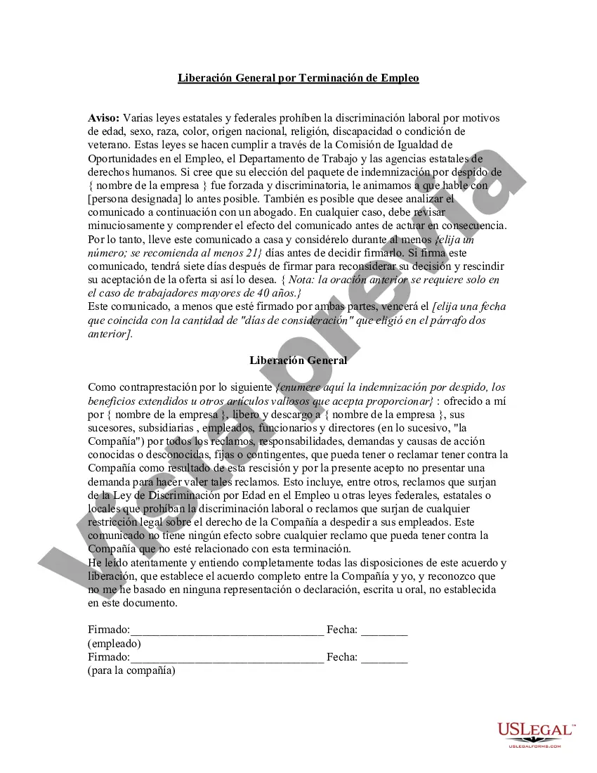 Preview Liberación General para Empleo o Terminación de Trabajo