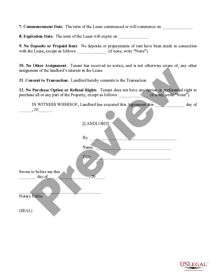 Preview Landlord Consent and Estoppel Agreement