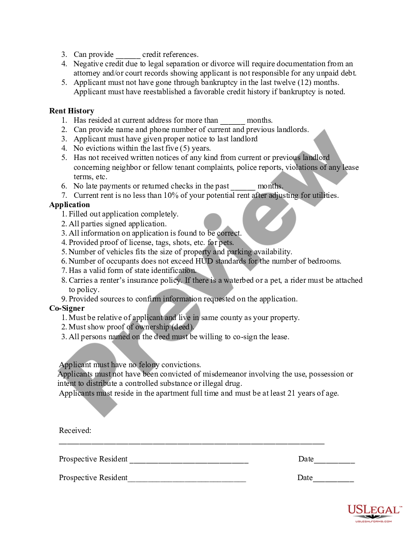 Rental Standards For Tenant Selection Us Legal Forms 8685