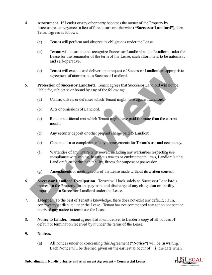 Preview Subordination, Nondisturbance and Attornement Agreement