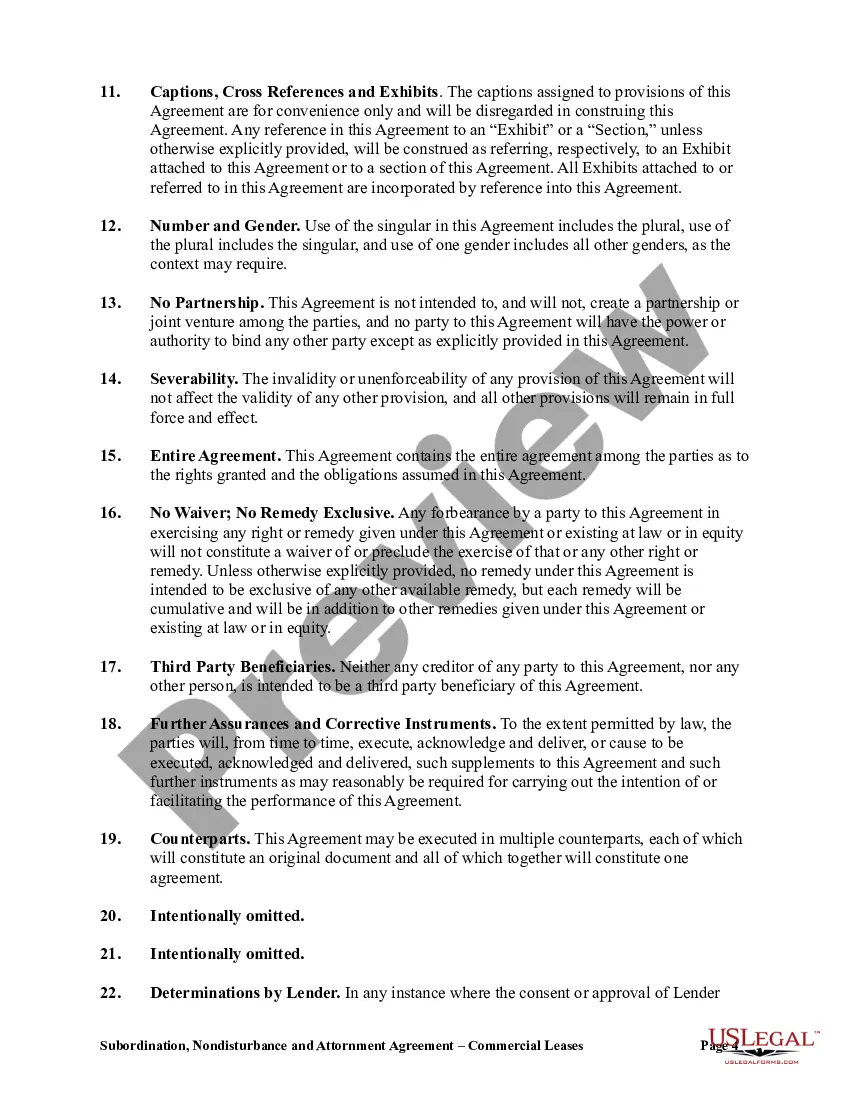 Preview Subordination, Nondisturbance and Attornement Agreement