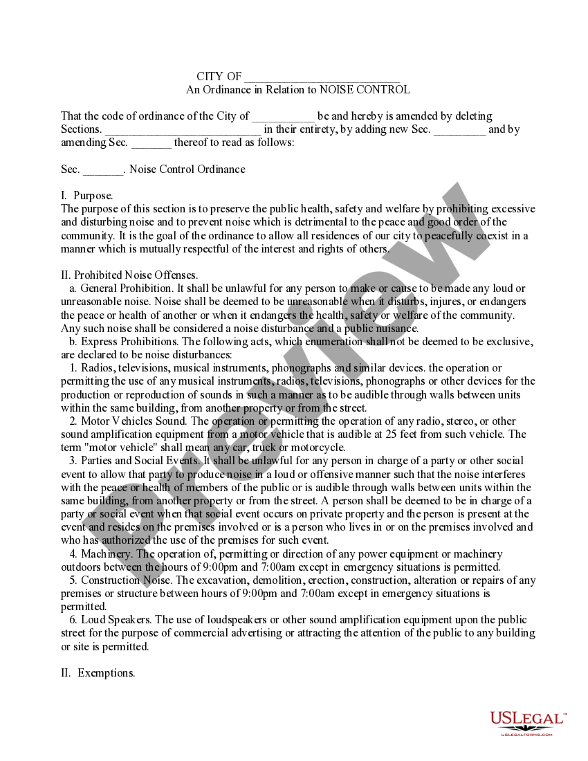 Noise Ordinance US Legal Forms