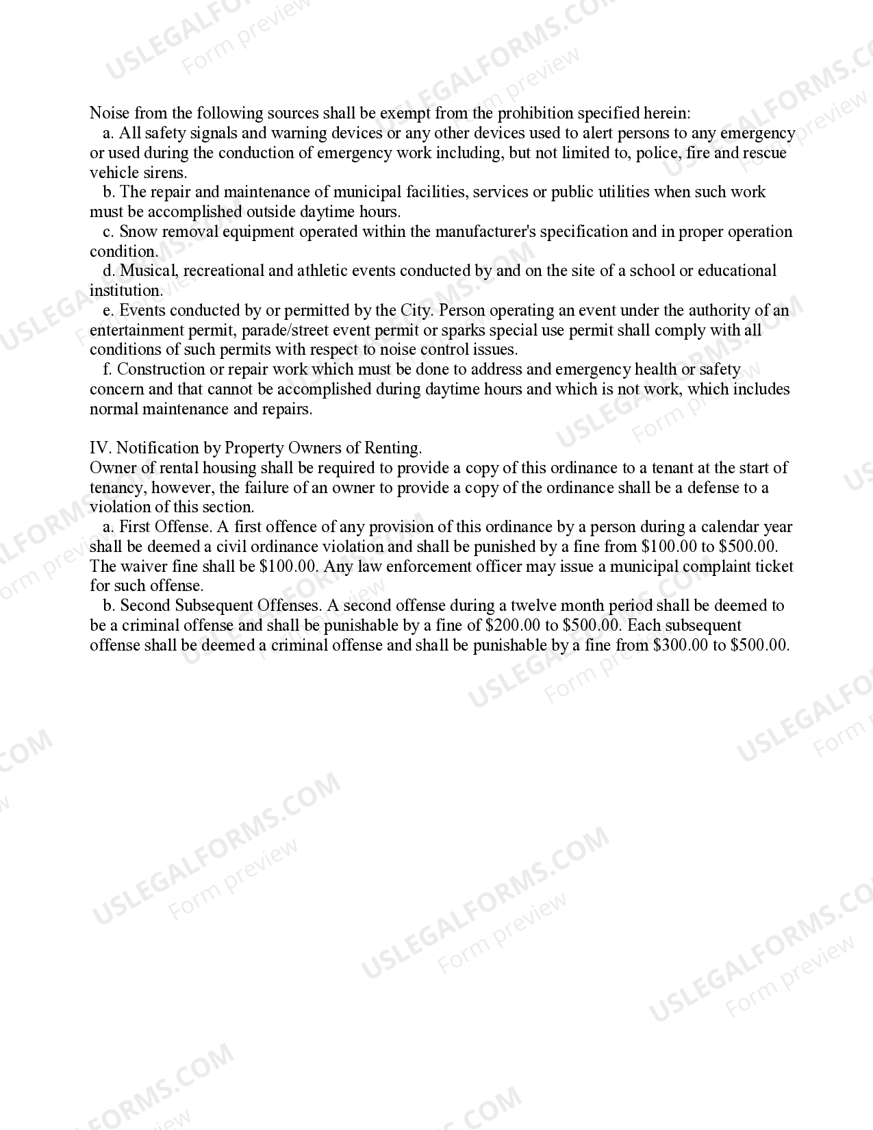 Noise Ordinance US Legal Forms