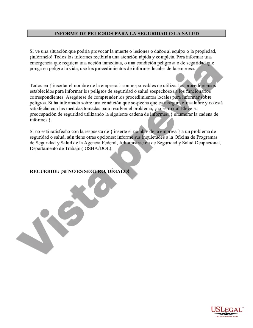 Preview Notificación de la política de peligros para la seguridad o la salud