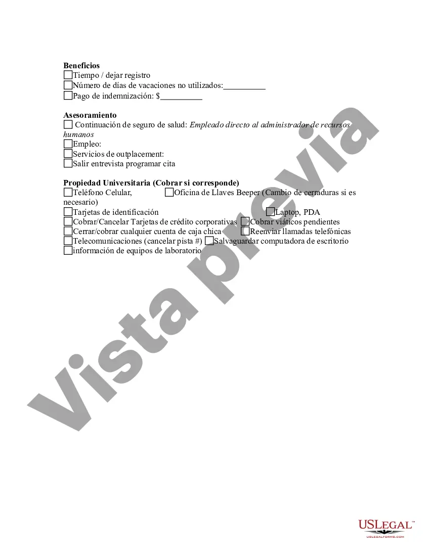 Preview Salida - Lista de verificación de terminación