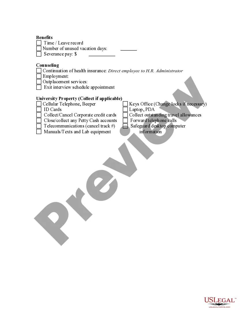 Preview Exit - Termination Checklist
