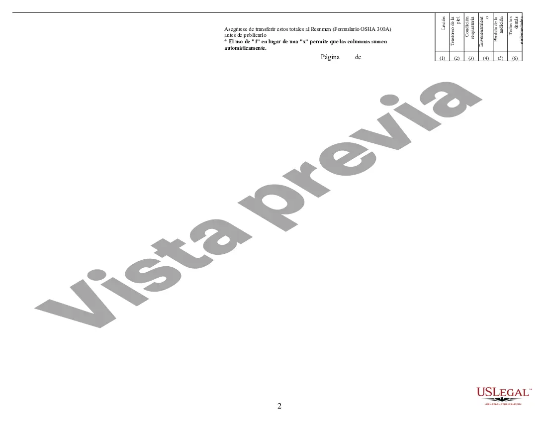 Preview Resumen de registro de lesiones y enfermedades relacionadas con el trabajo: formulario OSHA 300 + 300A