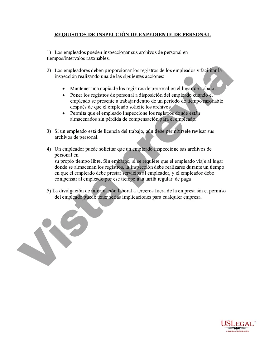 Preview Requisitos de Inspección de Expedientes de Personal para Empresas