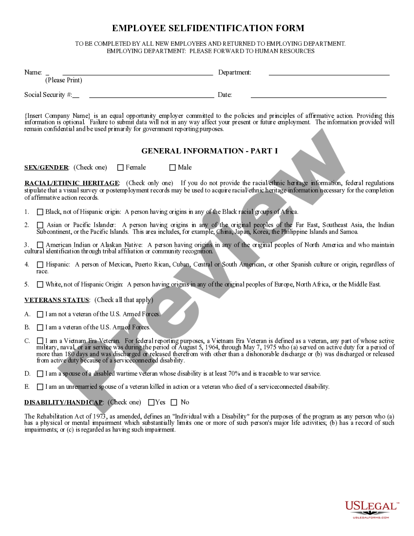 Massachusetts Employee SelfIdentification Form Employee Form US