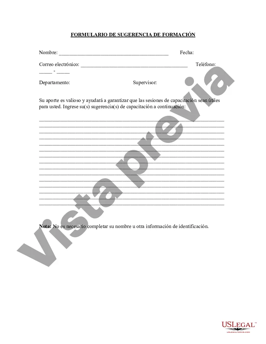 Preview Formulario de Sugerencias de Capacitación