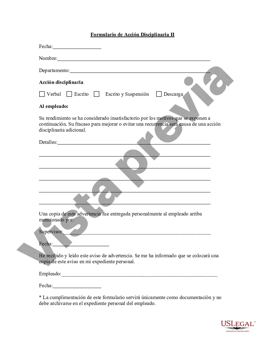 Preview Formulario de Acción Disciplinaria II