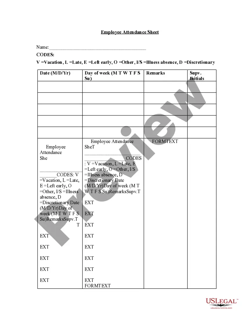 Preview Employee Attendance Sheet