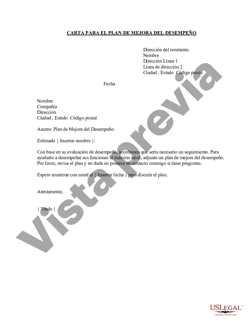 Preview Carta para el Plan de Mejora del Desempeño - Simple