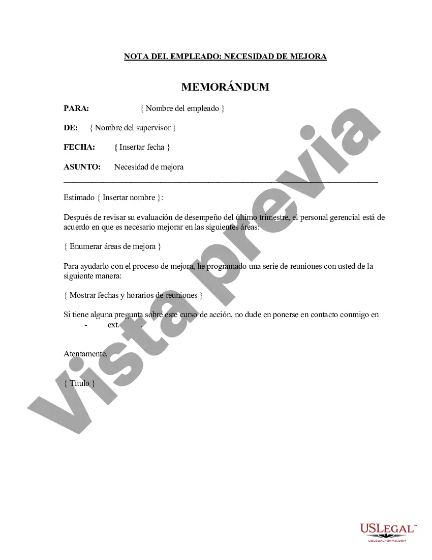 Preview Memo del empleado - Necesidad de mejora