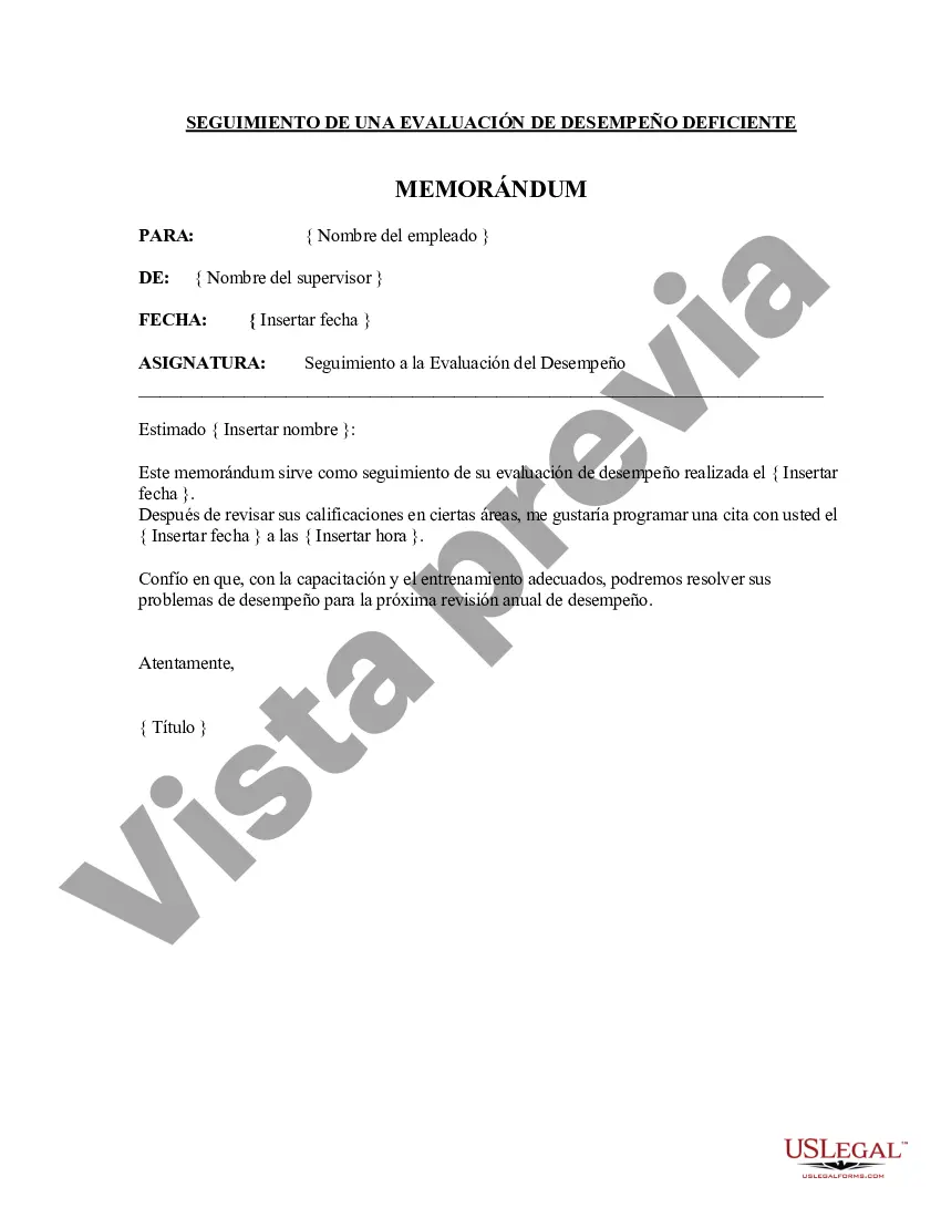 Preview Memorándum: seguimiento de una evaluación de desempeño deficiente