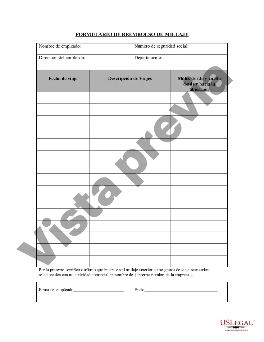 Preview Formulario de reembolso de millaje