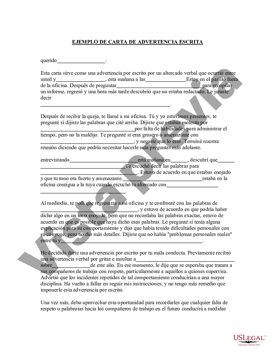 Hennepin Minnesota Ejemplo de carta de advertencia escrita - Ejemplo Carta  | US Legal Forms