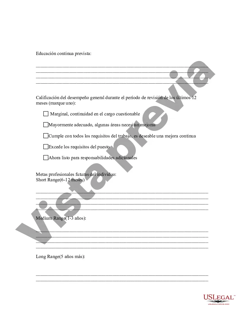 Preview Modelo de Evaluación de Desempeño - Formulario de Evaluación para Empleados por Hora, Exentos, No Exentos y Gerenciales