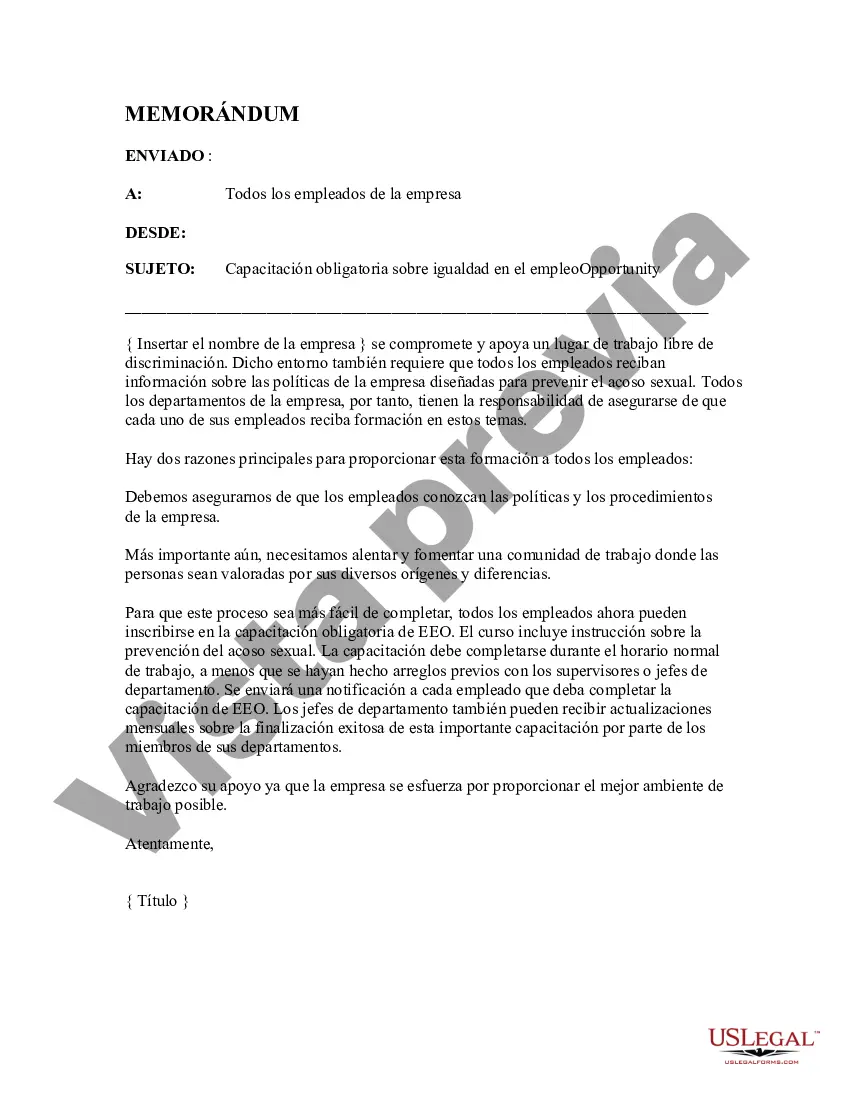 Preview Memorándum - Capacitación obligatoria sobre igualdad de oportunidades en el empleo
