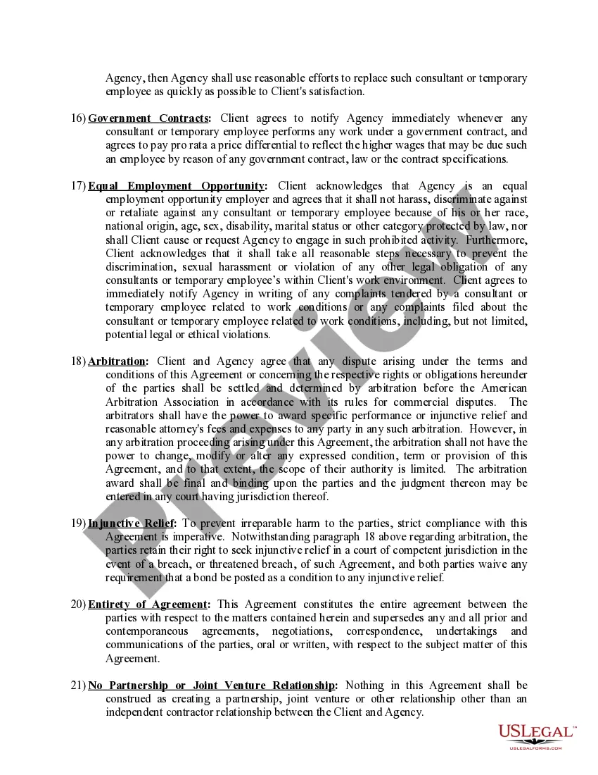 Get Model Temporary Agency - Client Agreement Preview Model Temporary Agency - Client Agreement