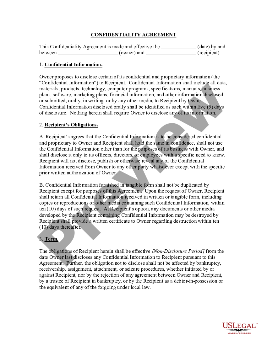 Confidentiality Agreement for Translation Services US Legal Forms