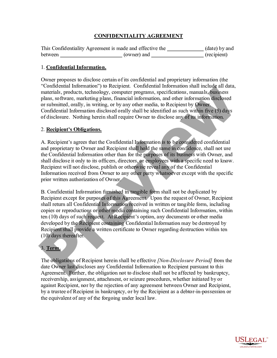 page 0 Confidentiality Agreement for Intellectual Property preview