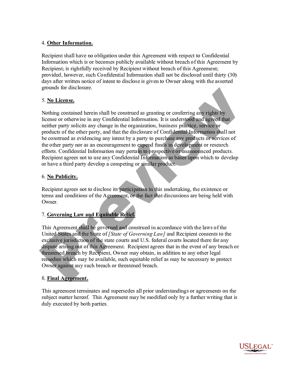 page 1 Confidentiality Agreement for Intellectual Property preview