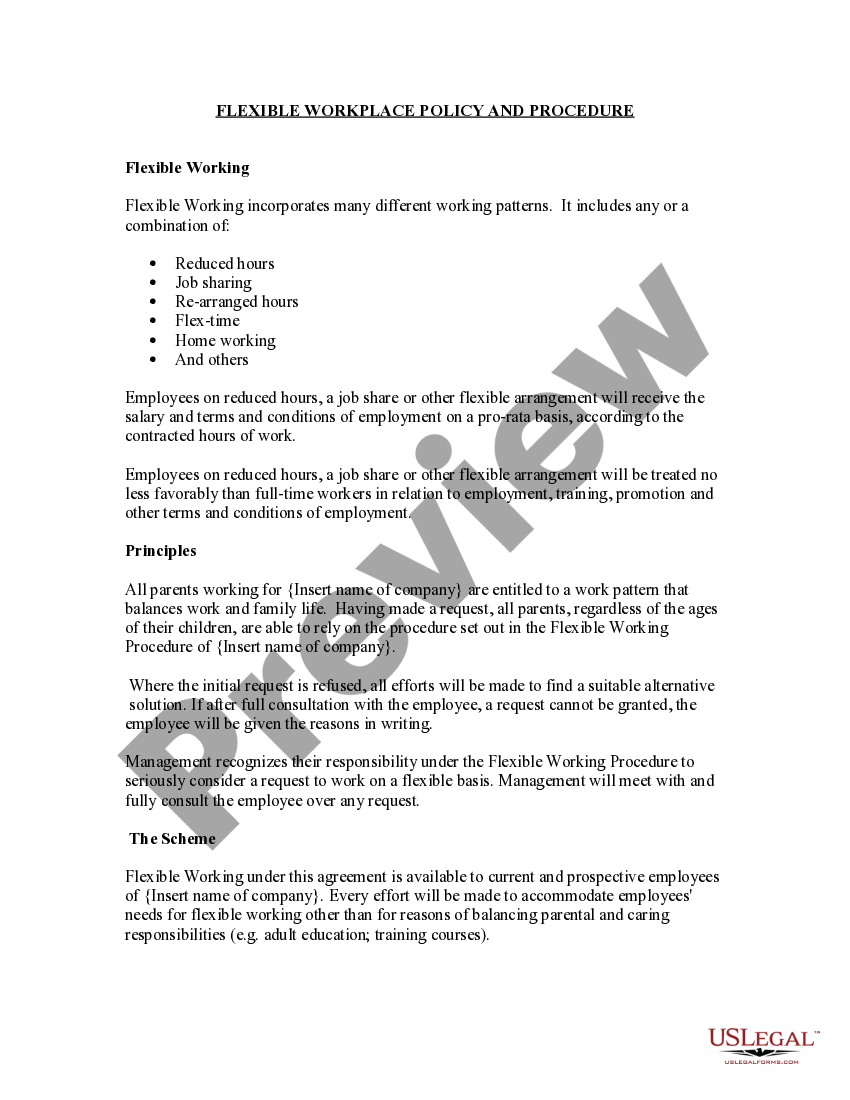 Michigan Flexible Workplace Policy and Procedure US Legal Forms