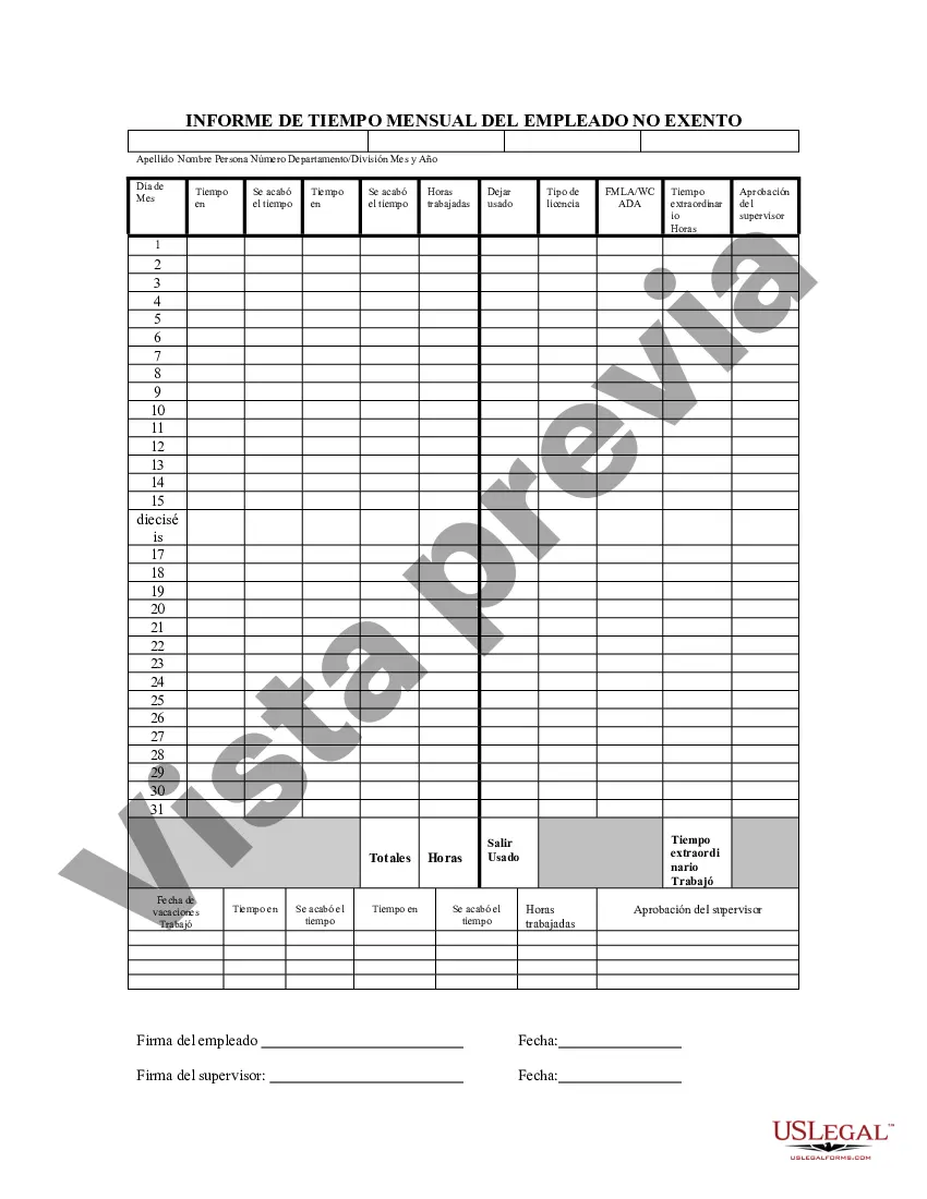 Preview Informe de tiempo de empleado no exento