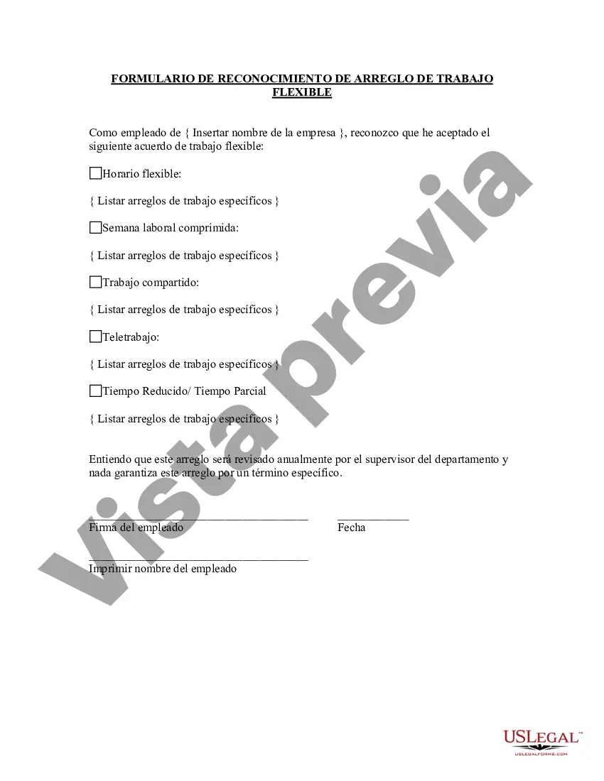 Preview Formulario de reconocimiento de acuerdo de trabajo flexible