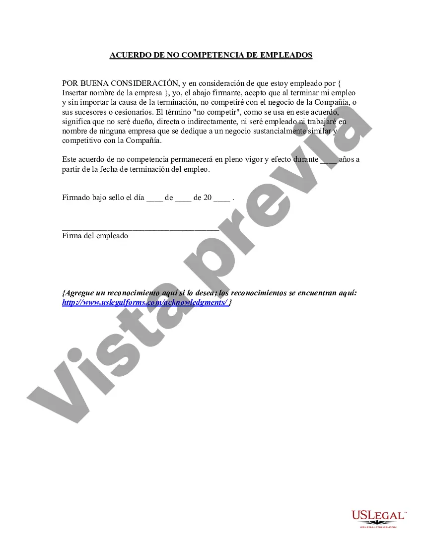 Preview Acuerdo de no competencia (no competencia) del empleado