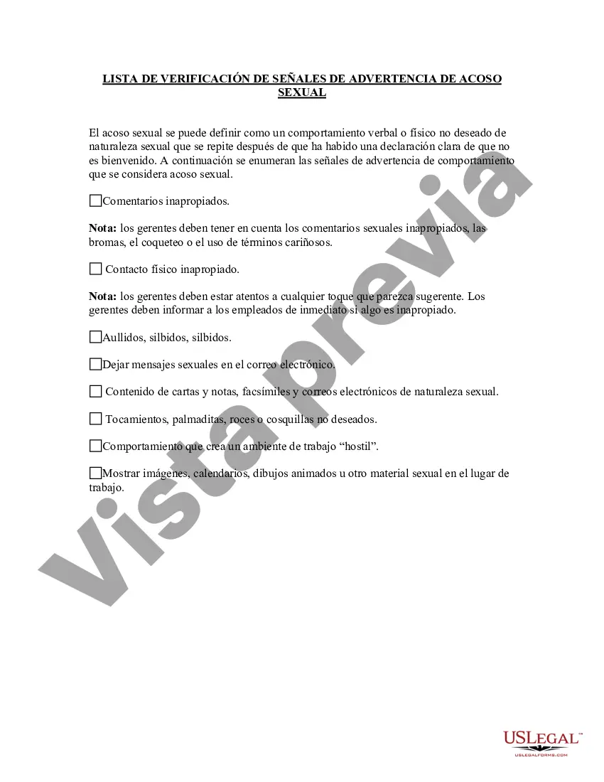 Preview Lista de verificación de señales de advertencia de acoso sexual - Lugar de trabajo