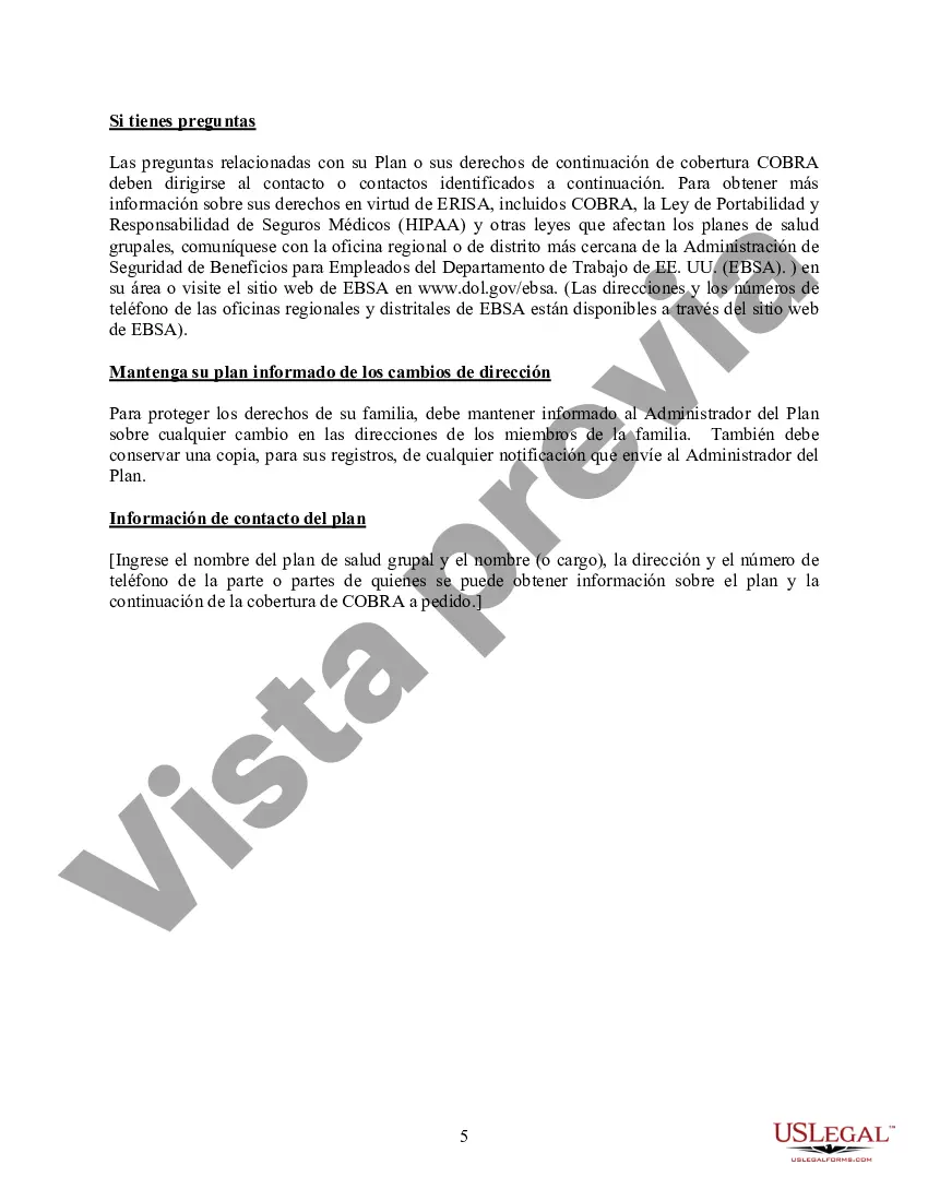 Preview Modelo de Aviso General de Derechos de Continuación de Cobertura COBRA