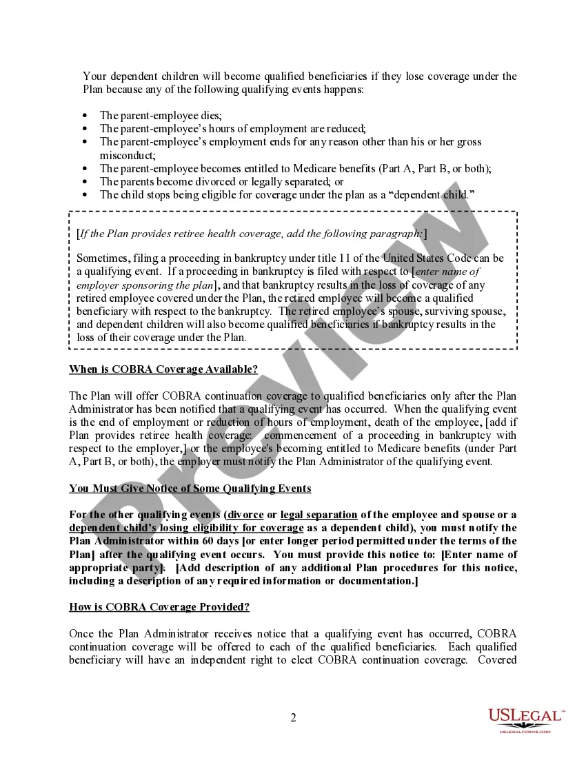 Get Model General Notice of COBRA Continuation Coverage Rights Preview Model General Notice of COBRA Continuation Coverage Rights