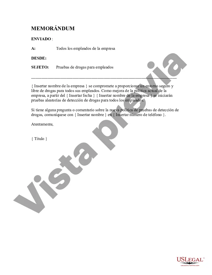 Preview Memorándum de pruebas de drogas para empleados