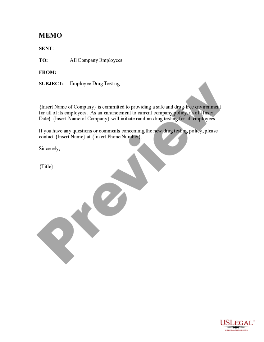 Oklahoma Employee Drug Testing Memo Drug Testing Policy US Legal Forms