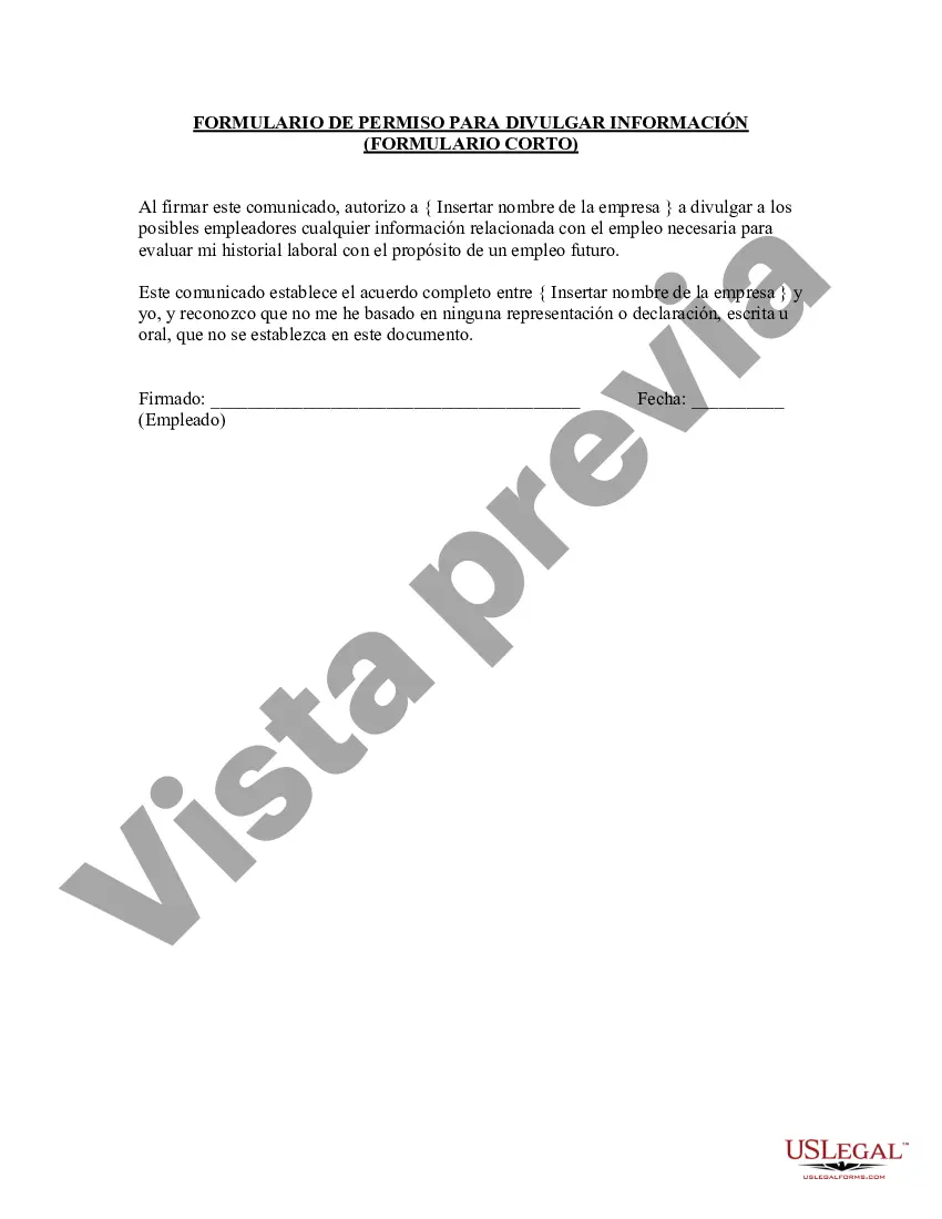 Preview Formulario de permiso para divulgar información: formato corto