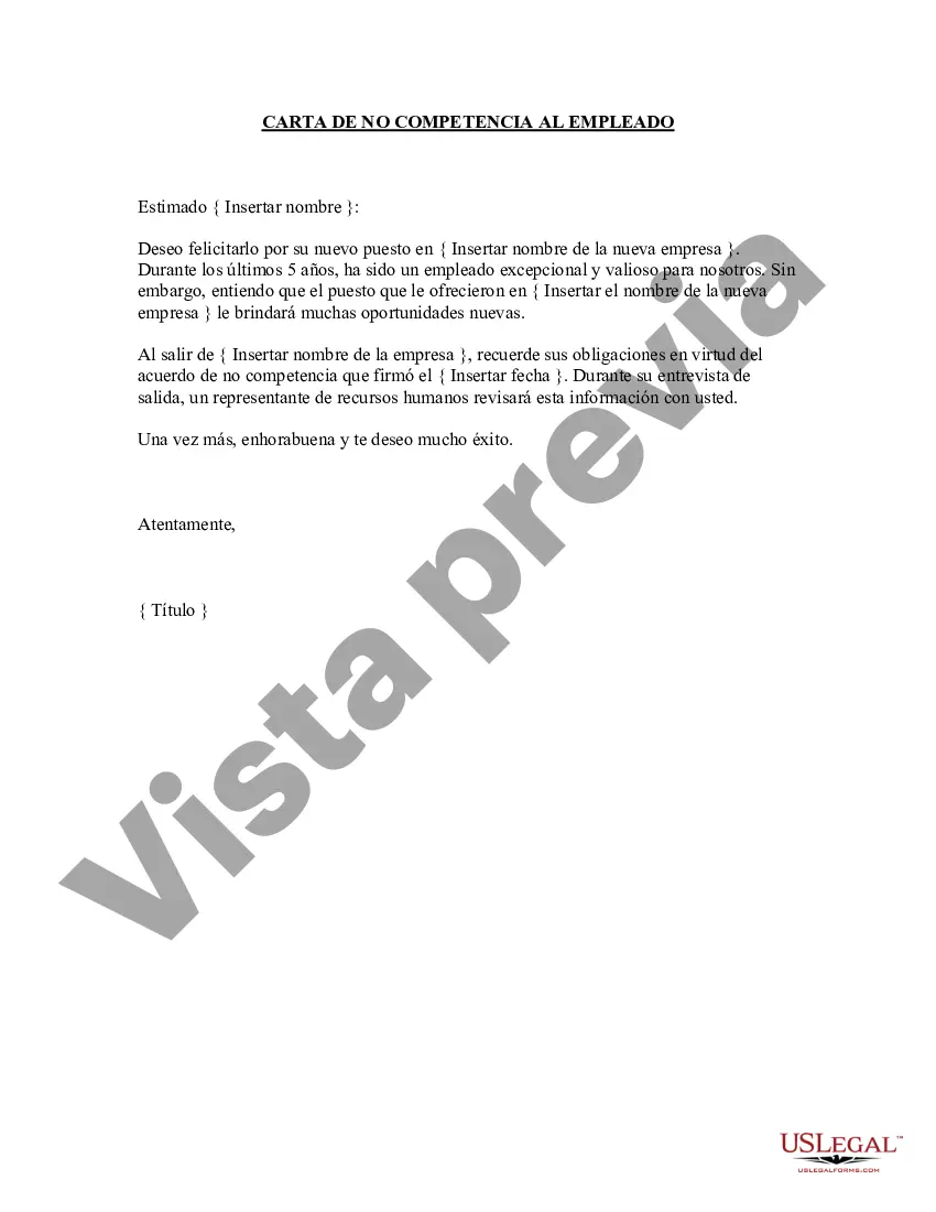 Preview Carta de no competencia al empleado que se va