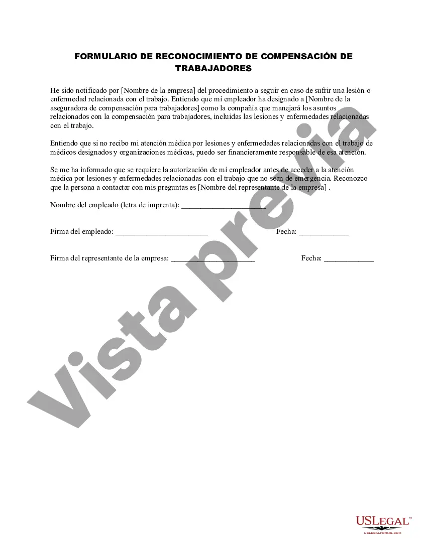 Preview Formulario de Reconocimiento de Compensación para Trabajadores