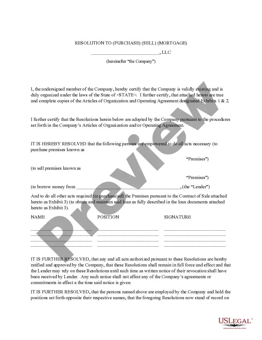 Preview Resolution of LLC Members - Mortgage and Purchase