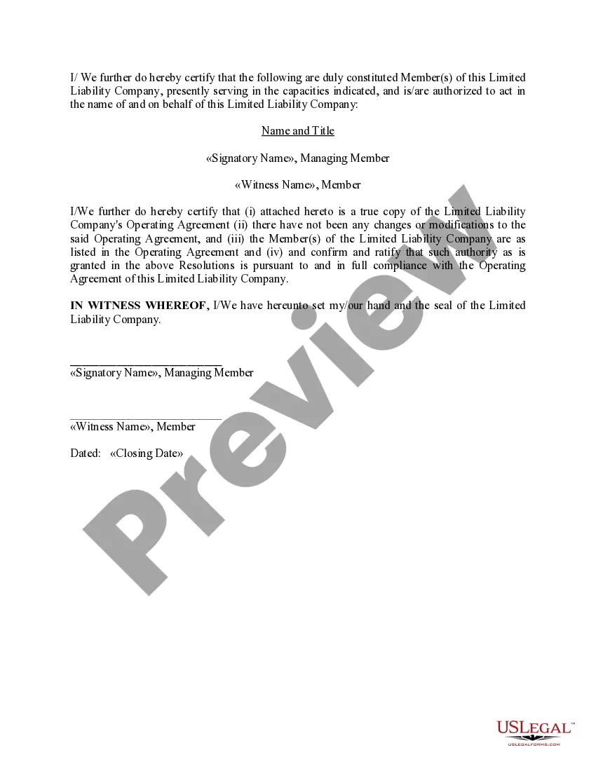 Preview Resolution of LLC Members - Mortgage and Purchase of property