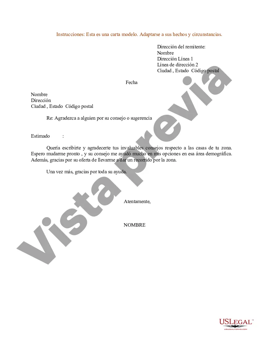Preview Ejemplo de carta de agradecimiento por asesoramiento sobre vivienda