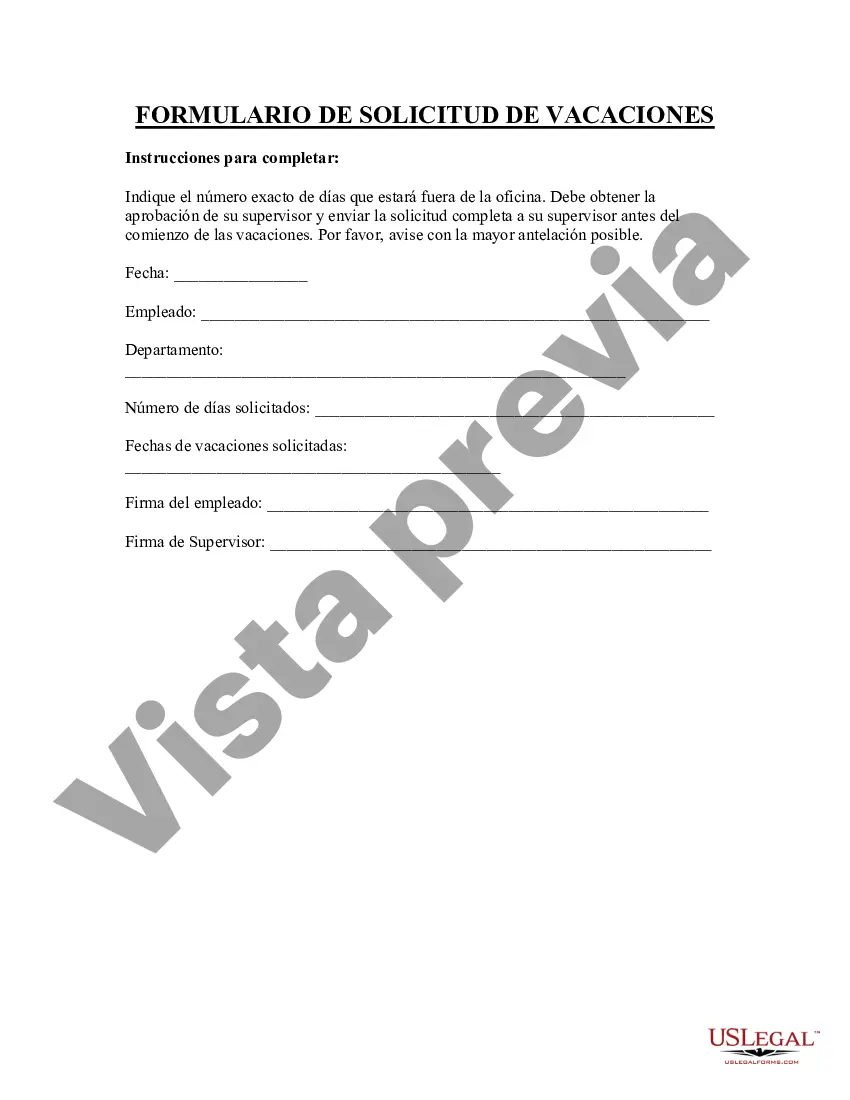 Preview Formulario de solicitud de vacaciones